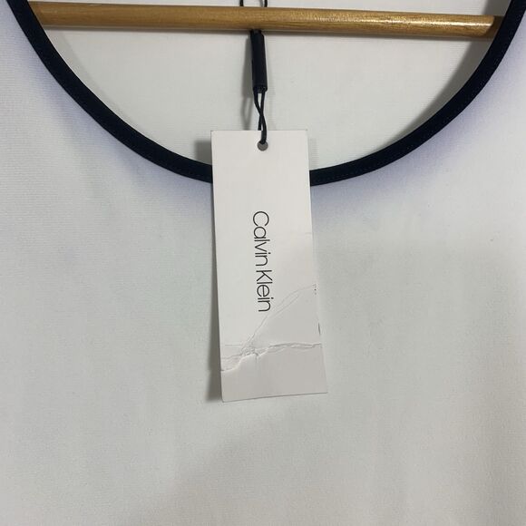 Calvin Klein NWT Assymetrical White Black Sleeveless Chiffon Blouse Size Medium - Picture 6 of 16